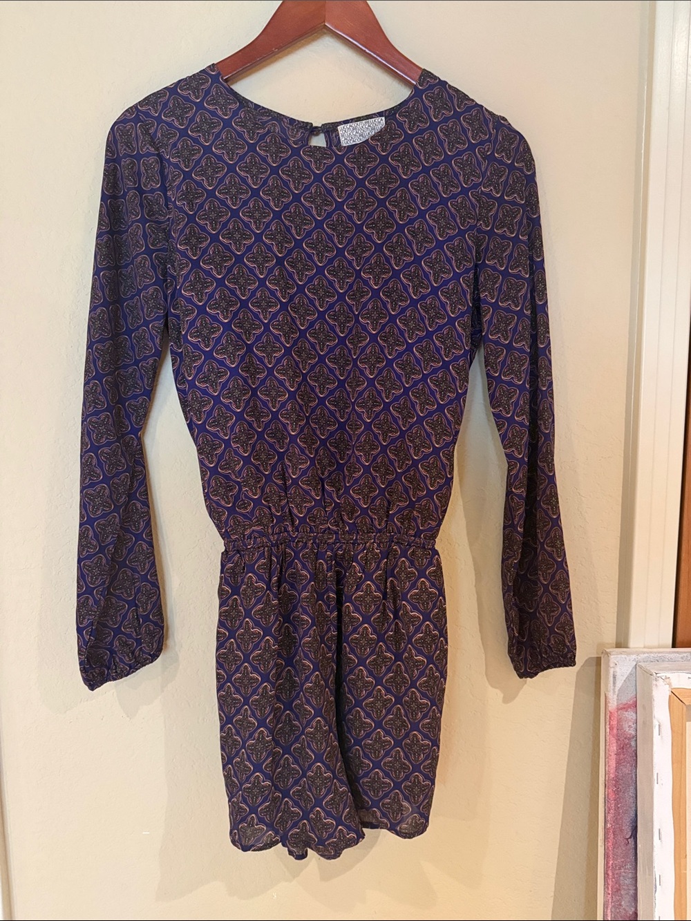 Lucca Couture Navy and Gold Printed Long-Sleeve Romper
